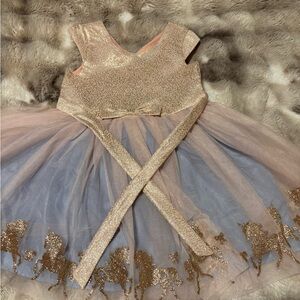 Zunie Glittering Shiny Gold and Blue Kids Unicorn Fancy Princess Dress New